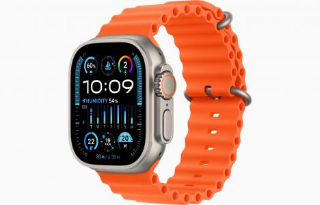 Apple Watch Ultra 2 49 мм Titanium Case, титановый/оранжевый Ocean Band
